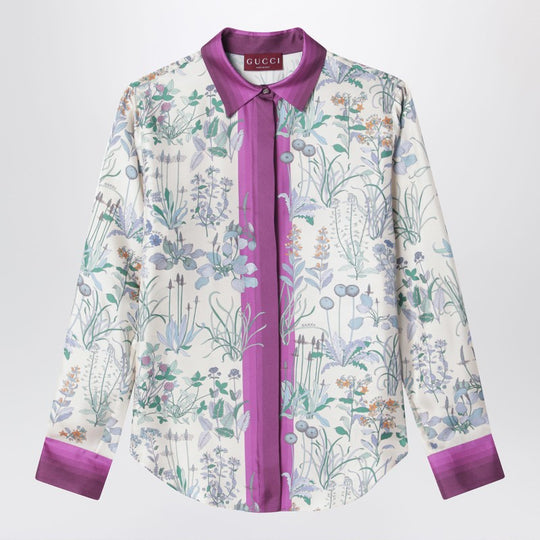 Ivory Silk Twill Shirt With Floral Print