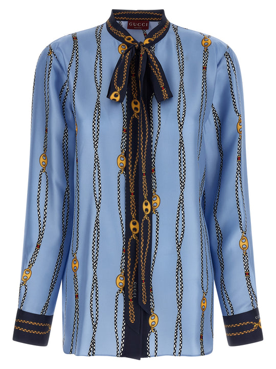 LavallièRe Collar Shirt Shirt And Blouse Light Blue