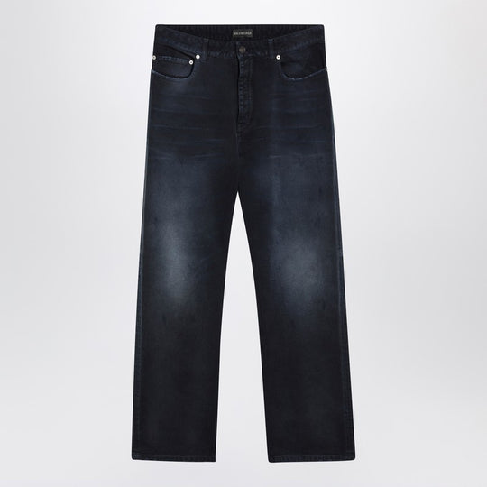 Wide-Leg Blue Washed-Effect Jeans
