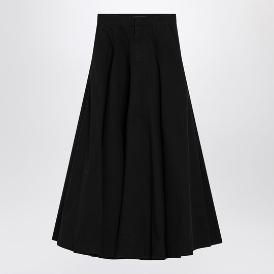 Black Cotton Ripstop Godet Maxi Skirt