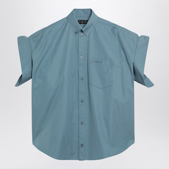 Grey-Blue Shirt With Turn-Up Sleeves