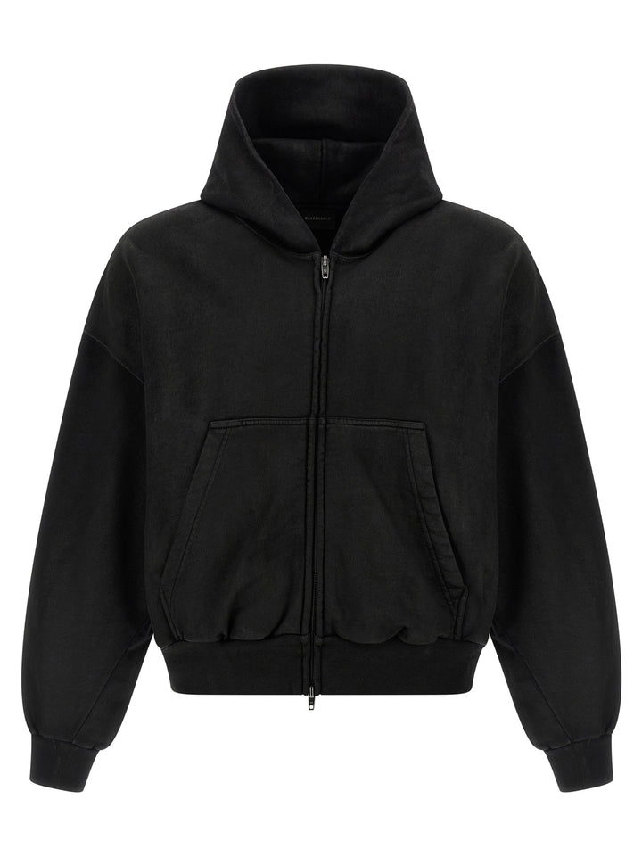Balenciaga Cropped Hoodie Sweatshirt - Black | 2b25deab221de0273eda40a6b246d54405a70124