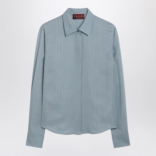 Light Blue Gg Jacquard Silk Shirt