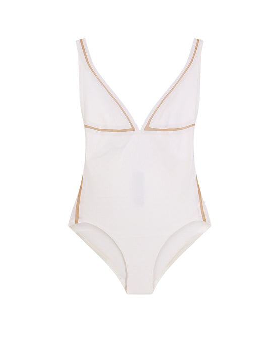 One-Piece Swimsuit With Pochette Detail And Monogram Patch