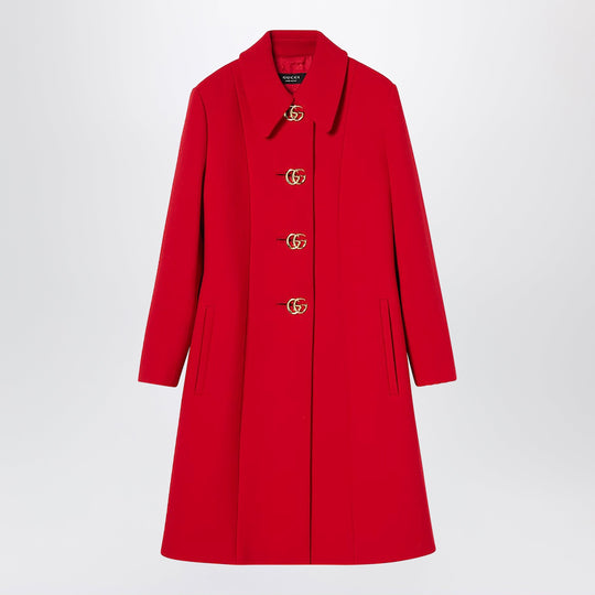 Red Wool Coat With Gg Buttons