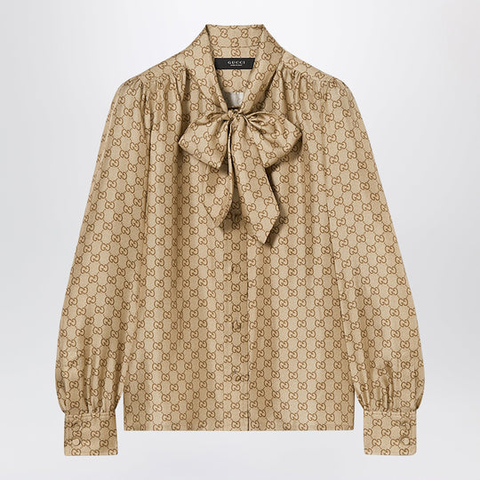 Silk Twill Shirt With Gg Print