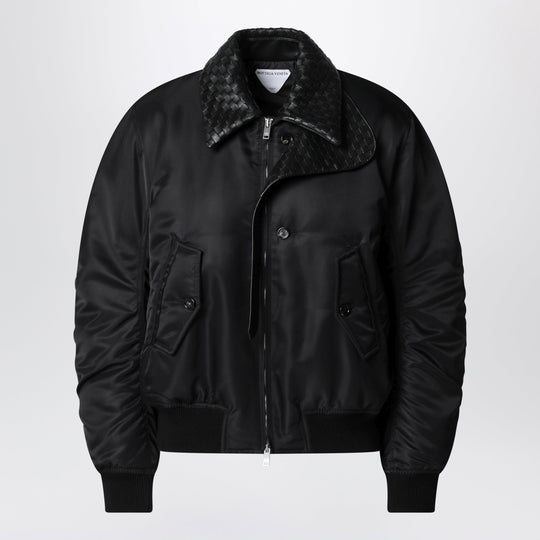Padded Nylon Satin Bomber Jacket In Double Black