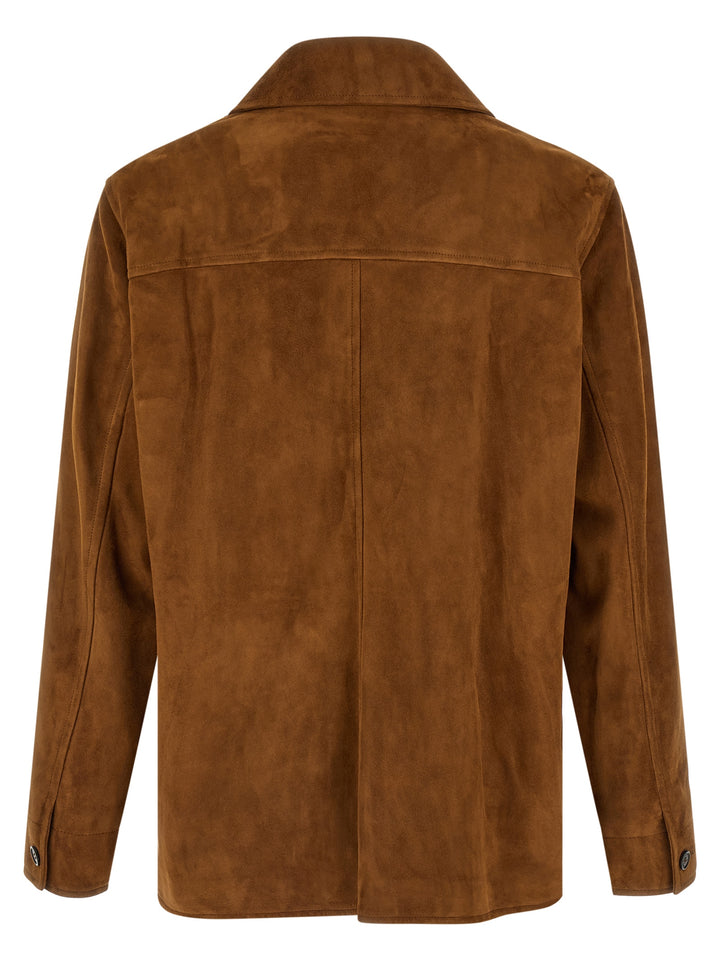 Saint Laurent Suede Overshirt Puffer Jackets - Brown | 70da159ba7864b3538fcab53391fc26d2741e0b3
