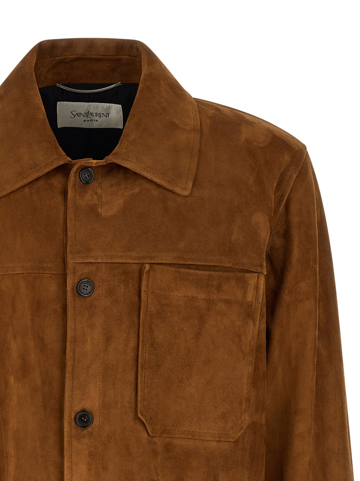 Saint Laurent Suede Overshirt Puffer Jackets - Brown | 34c9d5bdc83e1610dd22d1f279ce99480cc22ec2