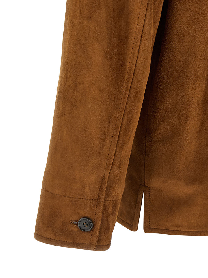 Saint Laurent Suede Overshirt Puffer Jackets - Brown | b6ade590f102da2fc11b6ed7d8020108781b2ac6