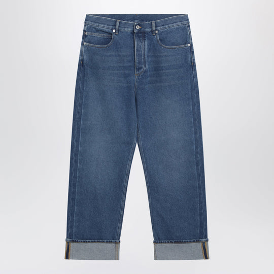 Wide-Leg Cuffed Jeans In Medium-Wash Indigo Denim