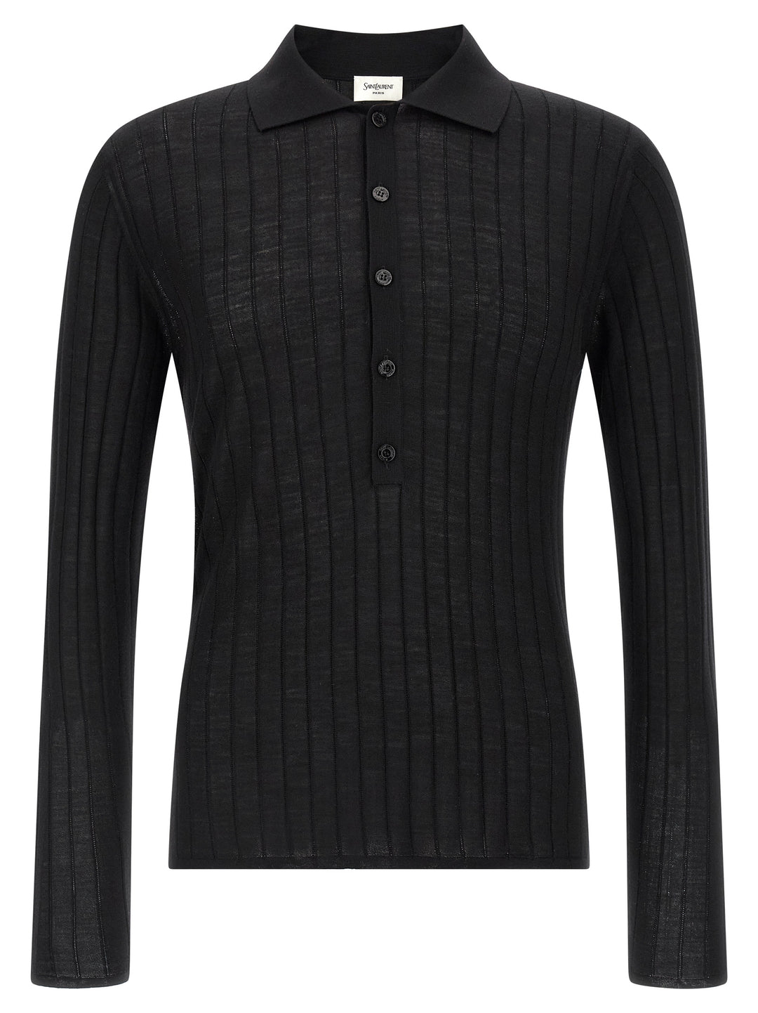 Saint Laurent Pointelle Wool  Shirt Polo - Black | af71102d5bb1848ef87995c0d8d737ade523145a