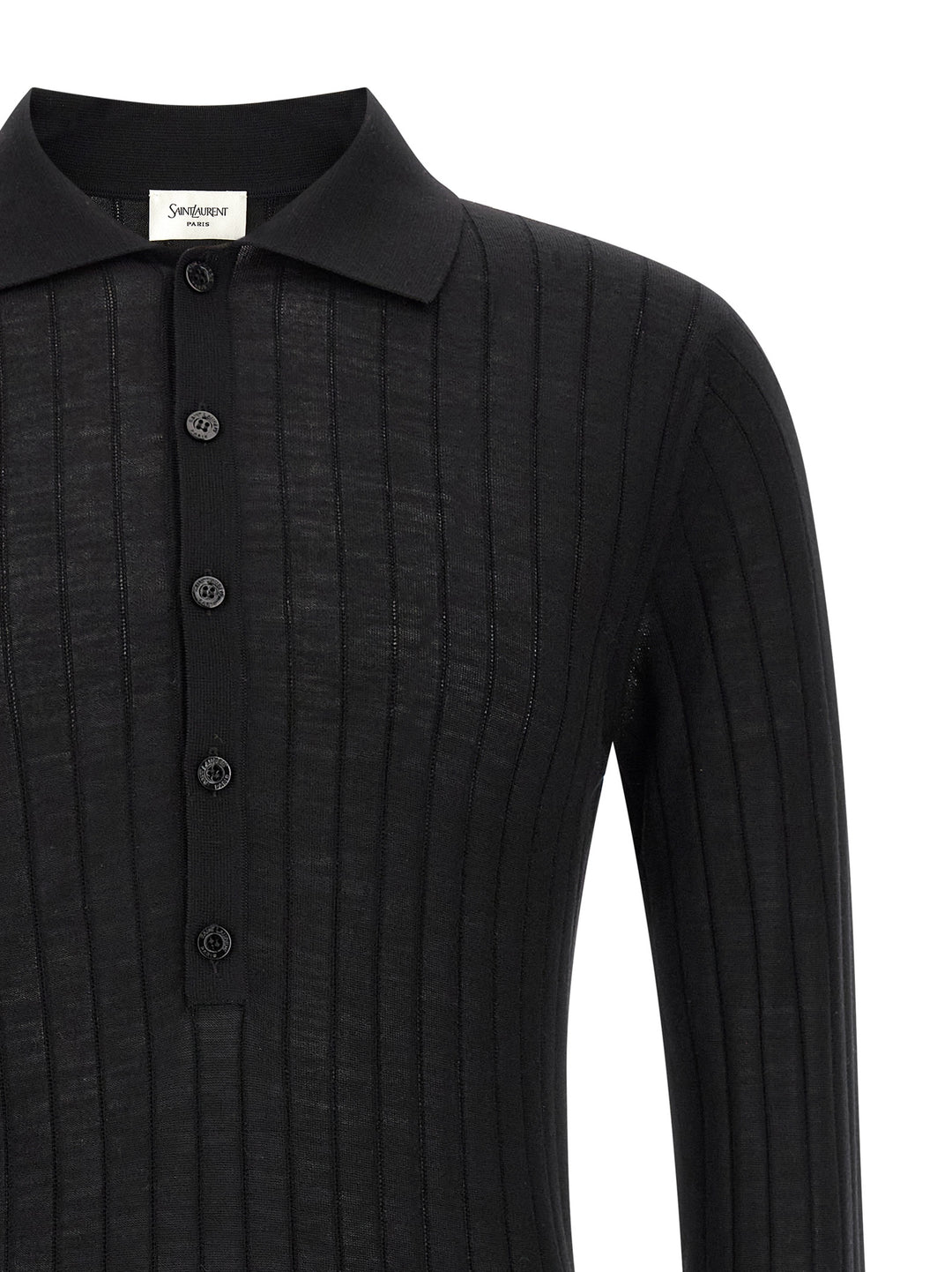 Saint Laurent Pointelle Wool  Shirt Polo - Black | 03aba7ee3635a6df0e418df4220c574cbf1b01bf