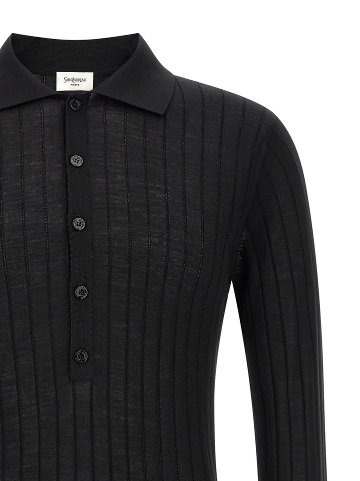 Saint Laurent Pointelle Wool  Shirt Polo - Black | 03aba7ee3635a6df0e418df4220c574cbf1b01bf