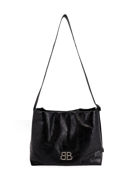 Leather Shoulder Bag With Metal Monaco Logo On The Front