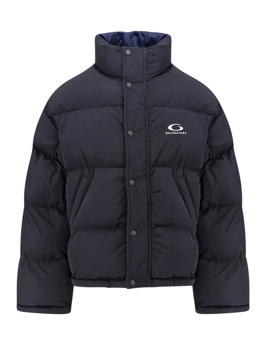 Reversible Padded Nylon Jacket With Embroidered Logo On The Front