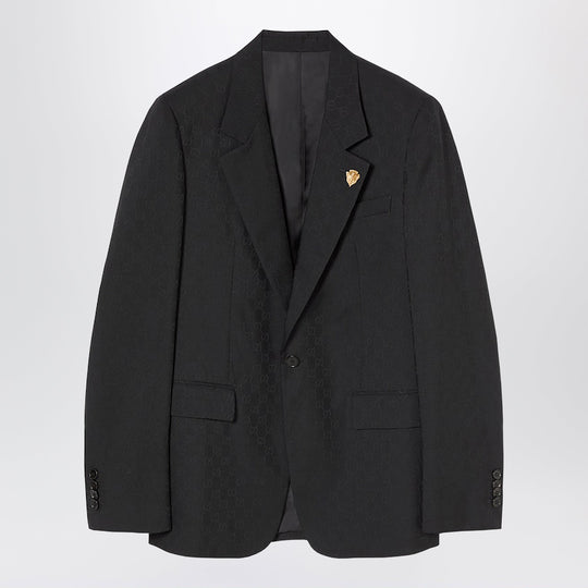 Black Single-Breasted Gg Wool Jacket