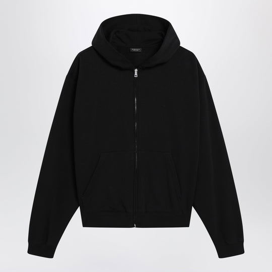 Black Zip Hoodie In Cashmere Blend With Logo Print