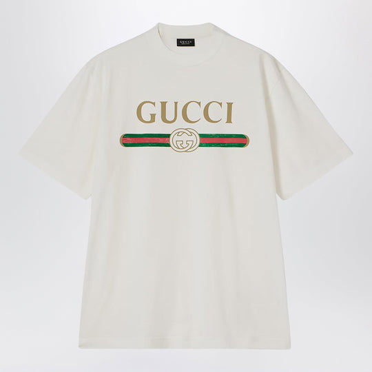 White Silk-Blend T-Shirt With Logo Print