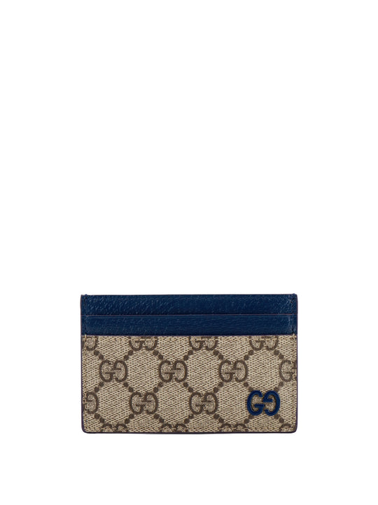 Gg Supreme Fabric And Leather Card Holder