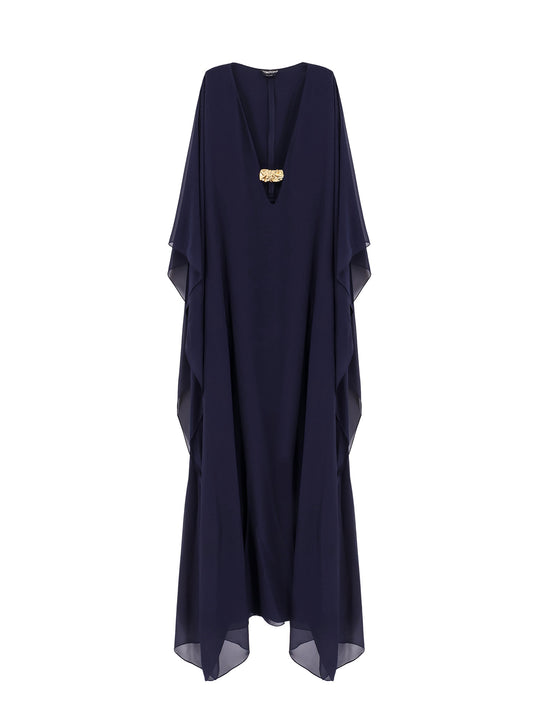 Silk Long Dress With Gold Metal Detail