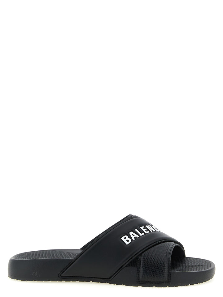 Balenciaga Sporty Pool Sandals - White/Black | 373273a6763cc0662edcac56ce085c5a8772369b