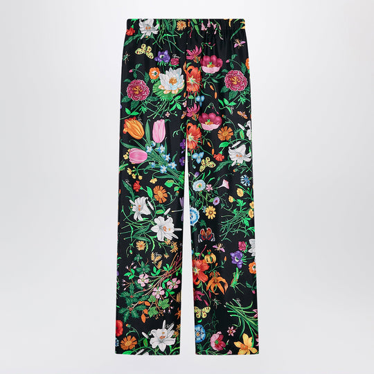 Silk Twill Trousers With Flora Print