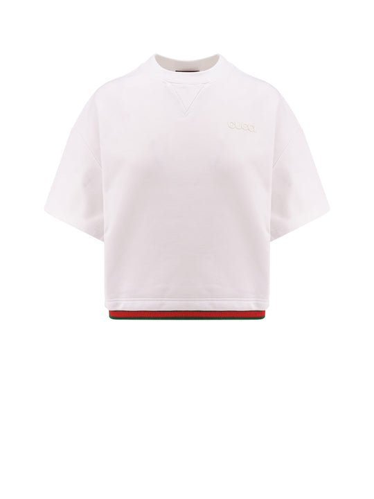 Crop Cotton Sweatshirt With Web Profiles