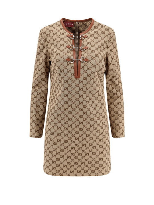 Cotton Blend Dress With All-Over Gg Print