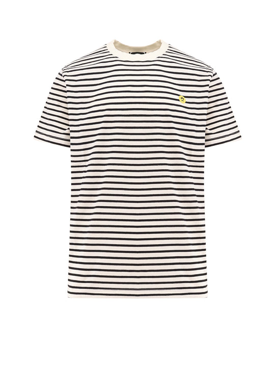 Striped Cotton T-Shirt With Logo Embroidery