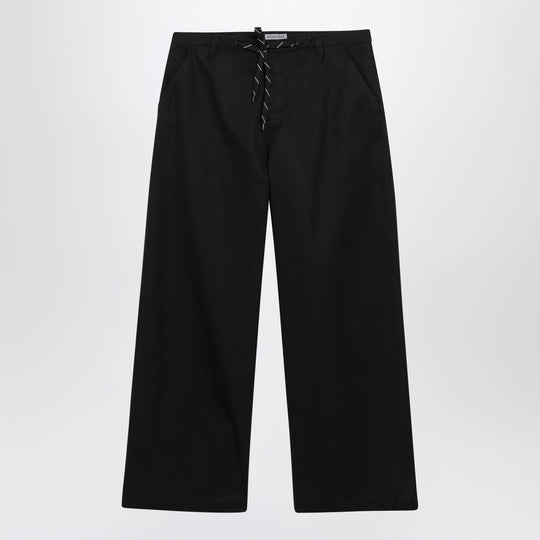 Black Cotton Twill Chino Trousers