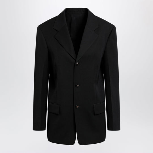 Black Grain De Poudre Wool Single-Breasted Jacket
