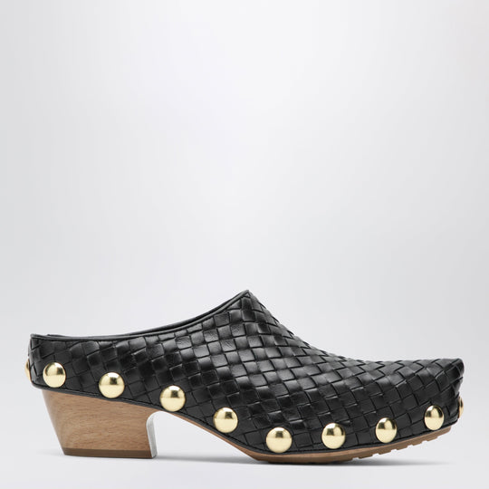 Gondola Studded Woven Leather Clogs, Black