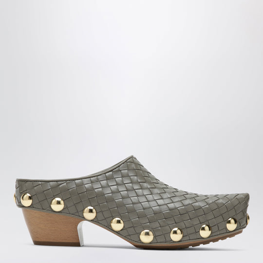 Gondola Clogs In Woven Calf Leather, Dark Taupe