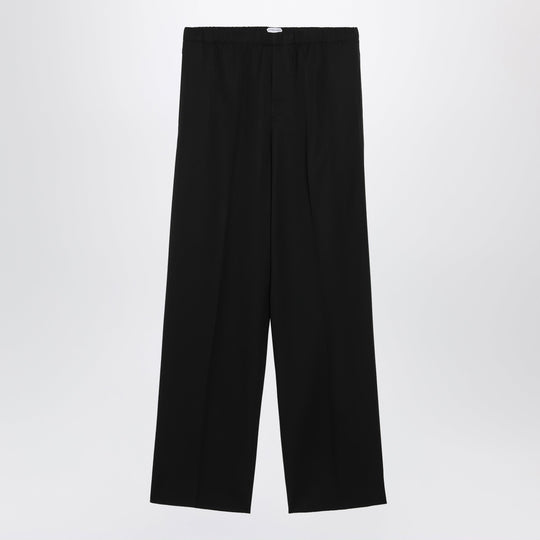 Wide-Leg Elasticated Trousers In Wool, Double Black