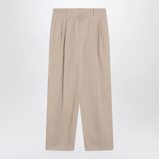 Lilas Light Khaki Cotton And Linen Trousers