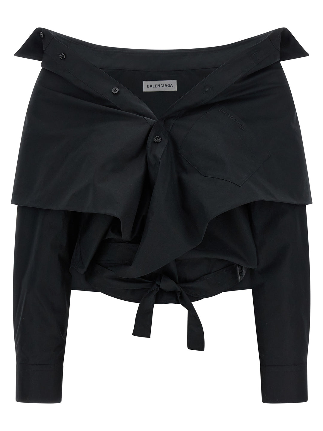 Balenciaga Crop Shirt Off The Shoulder Shirt and Blouse - Black | 4f429ca62b8b17ac5dcfb9153aaa3a104288047c