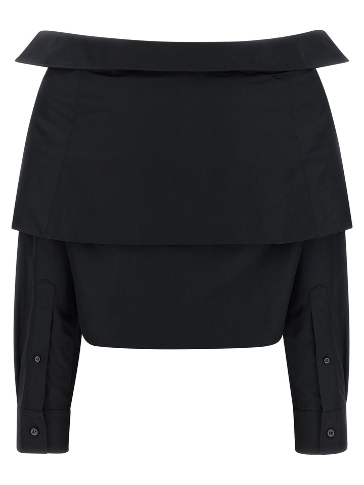 Balenciaga Crop Shirt Off The Shoulder Shirt and Blouse - Black | f557257edd368fef5fa16df2f24fe32b1f0500b8