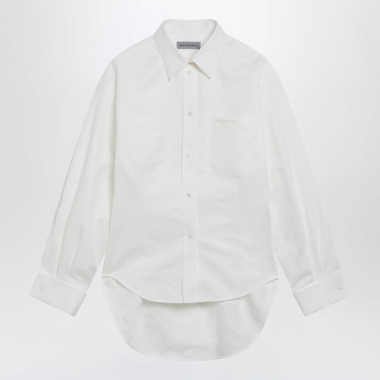 Cocoon Shirt In Cotton And Silk Poplin, White