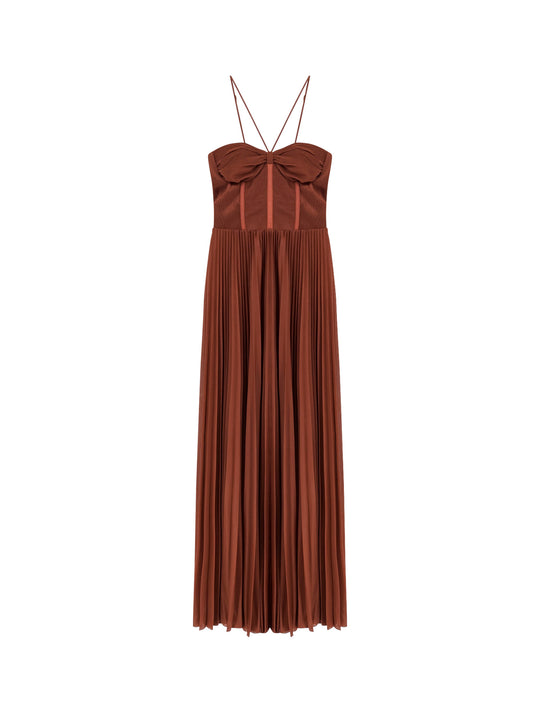 Cicogna Pleated Long Dress With Bustier Detail