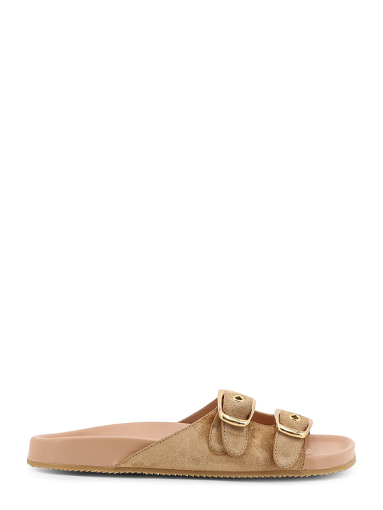 Polly Suede Sandals With Gold Metal Buckles