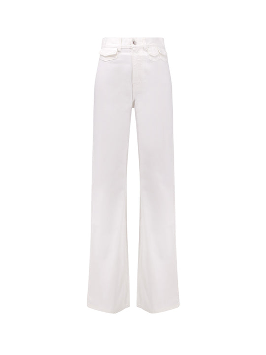 White Denim Trouser With Leather Tag