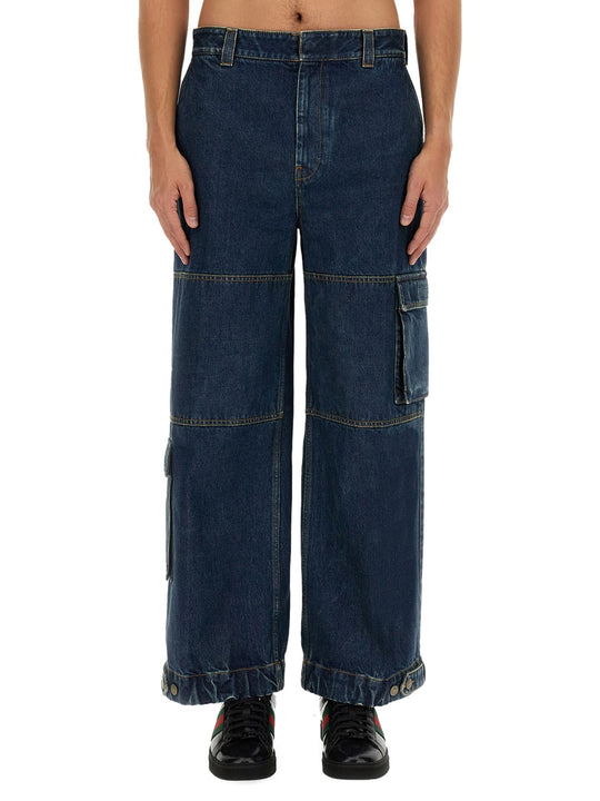 Denim Pants With Gucci Label