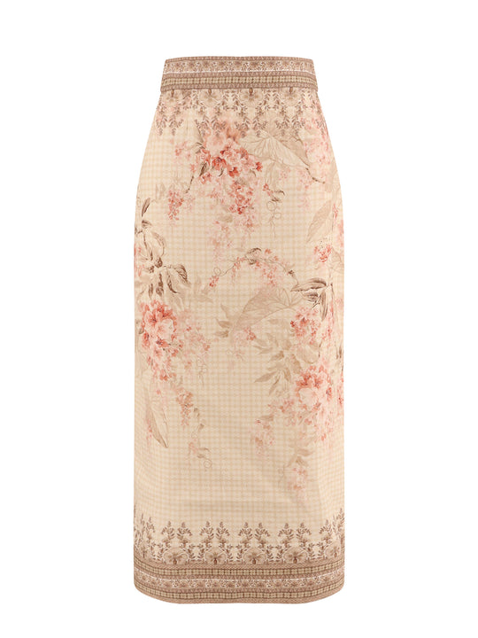 Illuminate Linen Pencil Midi Skirt With Floral Print