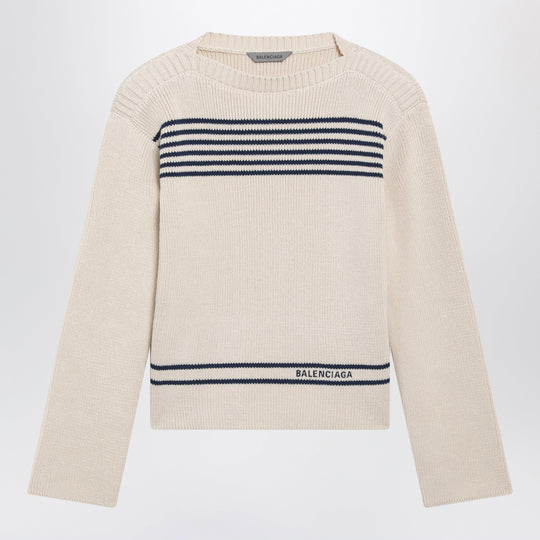 Boat-Neck Ribbed Cotton Sweater In Navy/White