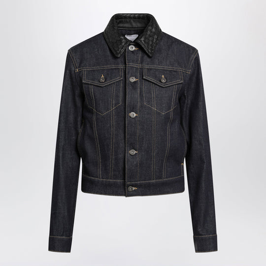 Blue Denim Jacket With Intrecciato Collar