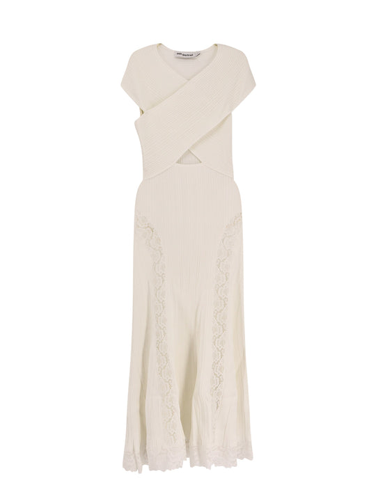 Knit Ribbed Dress With Lace Inserts