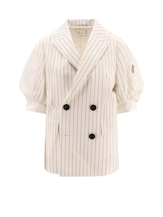 Double-Breasted Pinstripe Fabric Blazer