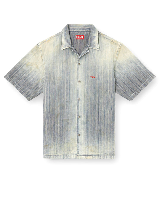D-Nabil-D Striped Distressed Denim Shirt