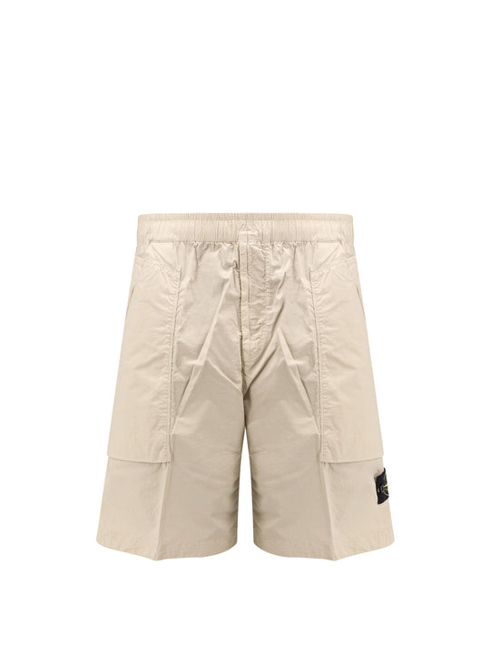 Stretch Cotton Bermuda Shorts With Iconic Logo Patch
